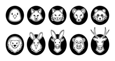 Animal heads in black circles animal icons wildlife vector