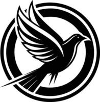 Black bird flying inside circle white vector