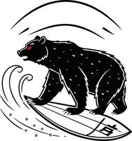 Black bear surfing ocean vector