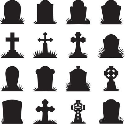 set of tombstones and crosses illustration