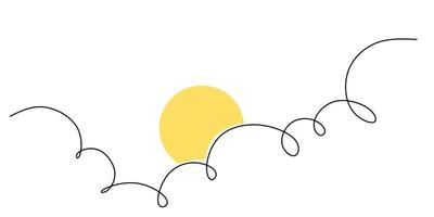 A simple sunrise symbol, this continuous line drawing of the sun and clouds is great for a blog graphic or social media post. vector