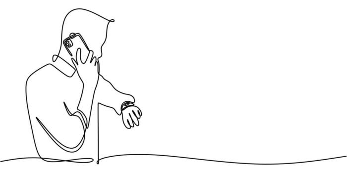 uno línea dibujo de un persona utilizando un teléfono inteligente representando redes, ideal para un social medios de comunicación márketing agencia o un negocio tarjeta. vector