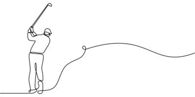 Continuous one line drawing of a golfer making a putt. Representation of skill and golf mastery. vector