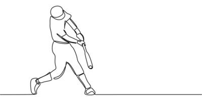 Continuous one line drawing of a baseball player hitting a ball. Symbol of precision and competition. vector