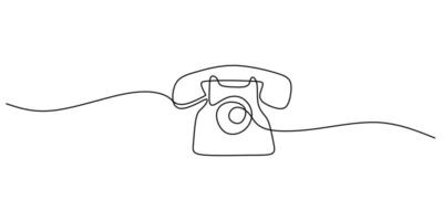 Continuous line drawing of a vintage telephone symbolizing classic technology, ideal for a retro-themed design or contact icon. vector