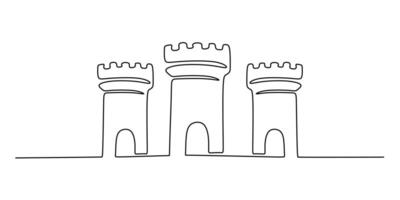 Minimalist ancient castle icon, a continuous line drawing representing heritage, perfect for a fantasy game asset or book cover. vector