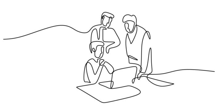 continuo línea dibujo de un persona a un escritorio representando planificación, ideal para un de arquitecto logo o un proyecto administración herramienta. vector