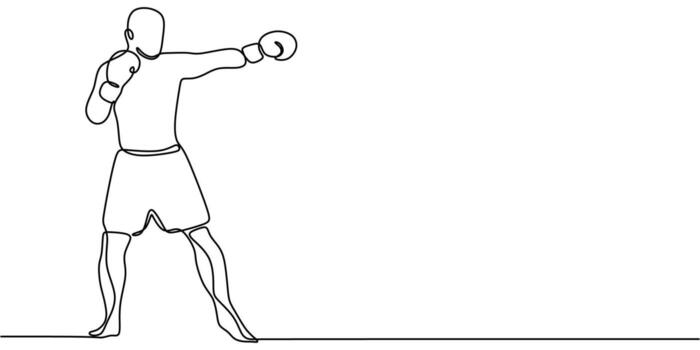 Continuous one line drawing of a boxer delivering a powerful punch. Symbol of resilience and boxing. vector