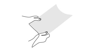 A simple records icon, this one line drawing of a hand holding a document is perfect for an archive or a notary public logo. vector
