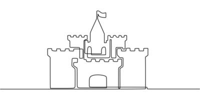 Minimalist castle icon, a continuous line drawing representing fairy tales, perfect for a book cover or fantasy game logo. vector