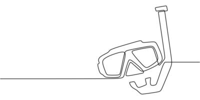 Snorkeling gear drawn in a single continuous line. Concept of ocean adventure and marine sports equipment. vector