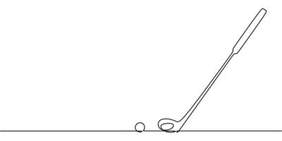 Continuous one line drawing of a golf stick and ball. A symbol of outdoor sports, leisure, and golfing. vector