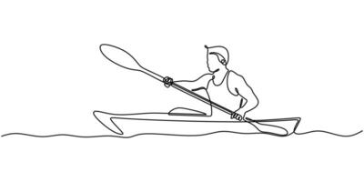 Continuous one line drawing of a canoeist rowing. Symbol of coordination, strength, and outdoor adventure. vector