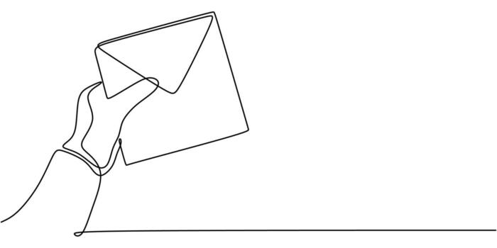 A simple message icon, this one line drawing of a hand with an envelope is great for a contact page icon or an email newsletter. vector