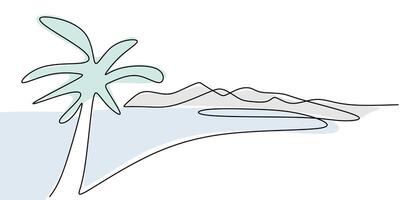 Continuous one line drawing of a mountain and lake. Representation of scenic beauty and travel. vector