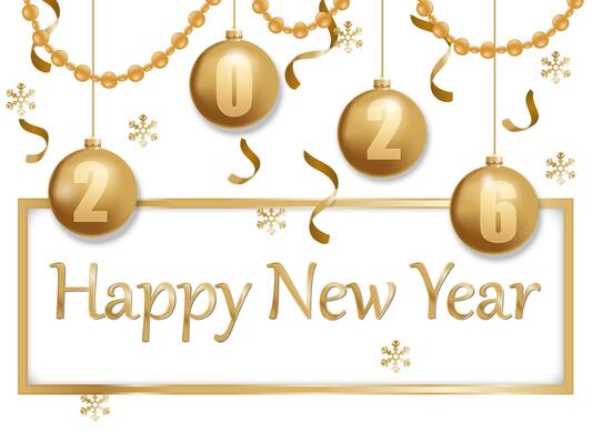 happy new year 2026 gold and white