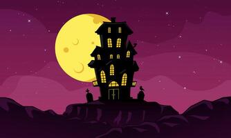 Halloween background with haunted house and full moon vector