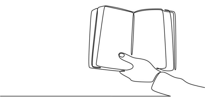 A simple education icon, this one line drawing of a hand with a book is great for a tutoring service or an online course platform. vector