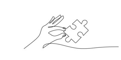 A minimalist solution icon, this continuous line drawing of a puzzle piece is perfect for a strategy game or a business presentation. vector