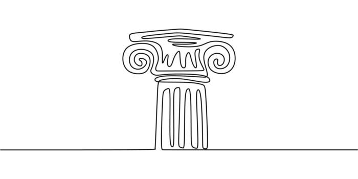 continuo línea dibujo de un romano columna simbolizando historia y orden, ideal para un Universidad emblema o financiero institución icono. vector