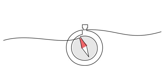 Continuous line drawing of a compass symbolizing guidance, ideal for a consulting firm's branding or a life coach's website. vector