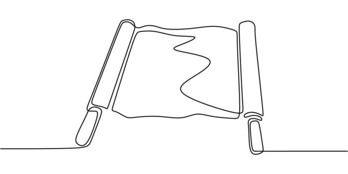 Minimalist scroll icon, a continuous line drawing representing history, perfect for a book cover design or library logo. vector