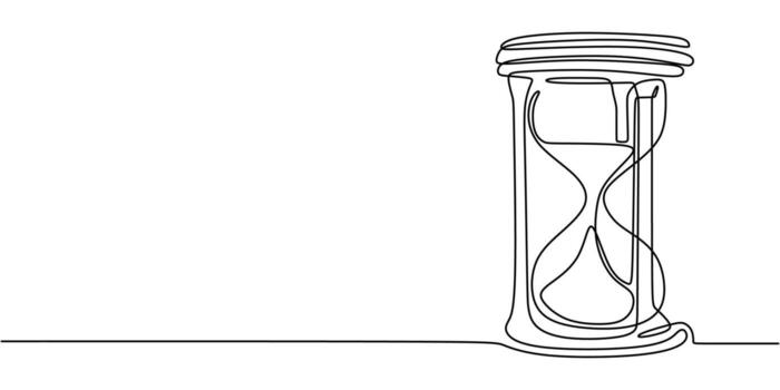 One line drawing of an hourglass symbolizing the passage of time, ideal for a project management app icon or a history logo. vector