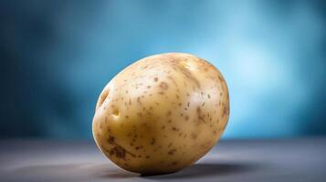 Close-up of a potato against a blue background. photo