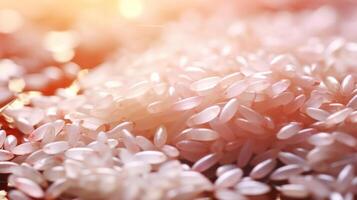 Pile of rice grains, close-up view, natural texture. photo