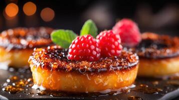 Delicious raspberry Dutch baby pancake with fresh berries. photo