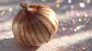 Close-up of a fresh onion with water droplets. photo