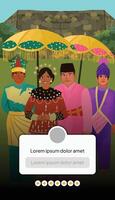 Four people in colorful traditional outfits vector