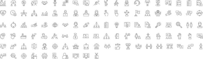 Collection Of Modern Editable Thin Line Style Business People Icons Set Related Research, Meeting, Business Communication, Male And Female Avatars, Team Structure And More vector