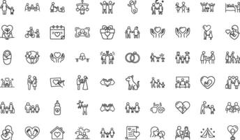 Collection Of Family Love Relationships Related Icons Set Traditional Relation, LGBT Couple, Family Members, Symbols Of Love And More vector