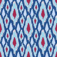 Seamless Diamond Ikat Pattern in Blue and Red. Repeat abstract boho design. Ethnic wallpaper. vector
