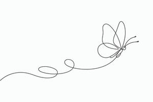 Elegant single line drawing of a butterfly in flight silhouette isolated on white background vector