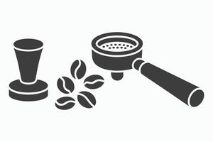 Espresso coffee tamper portafilter and beans silhouette isolated on white background vector