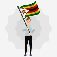 Happy Man Holding Zimbabwe Flag vector