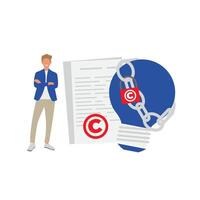Copyright protection from scamming. Media content control, media use regulations, online media police concept. vector