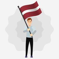 Happy Man Holding Latvia Flag vector