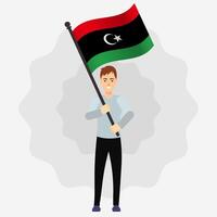 Happy Man Holding Libya Flag vector