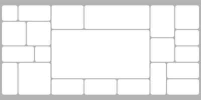 White grid design, bento box photo frame collage layout. Light mood board mockup horizontal banner. Puzzle mosaic blocks for picture gallery page. Flat graph y2k dashboard presentation slide vector