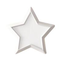 Star picture frame isolated on white bg, realistic 3d render. White empty photo card mock up, festive greeting border, winter quote container. Neutral decorative gallery art, luxury wood board vector
