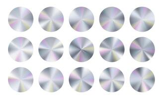 100 per cent original holograph sticker. Platinum tape certification assurance. Hologram limited swatch label. Silver stamp best edition. Metal foil conical circle gradient. New logo icon metal badge. vector