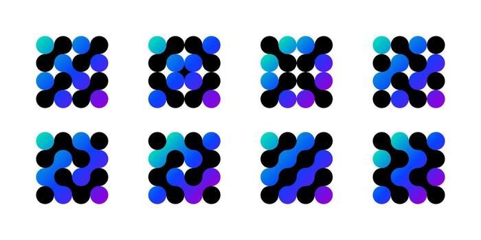 Bio cell diagonal logo, medical circuit sign. Alphabet curves as modern arrow. Innovative science integrated symbol. Connected dots merge as molecule circle. Round puzzle shape, moving round vector