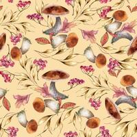 Mushrooms and leaves pattern design vector