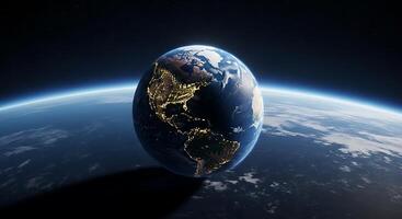 The earth is seen from space with the sun shining photo