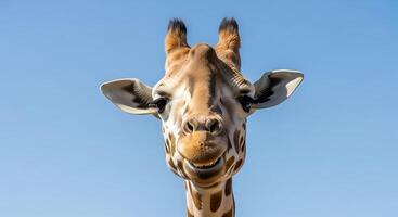 A giraffe with a blue sky background photo
