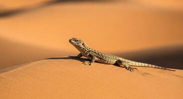 A lizard is sitting on top of a sand dune photo