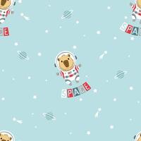 Seamless print with stars, rockets and capybara astronaut vector